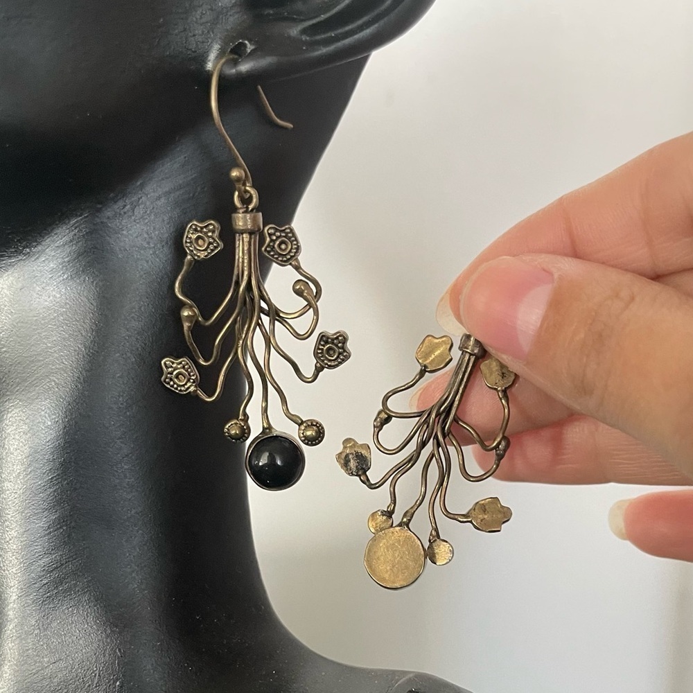 Vintage brass chandelier hook earrings - Picture 3 of 4